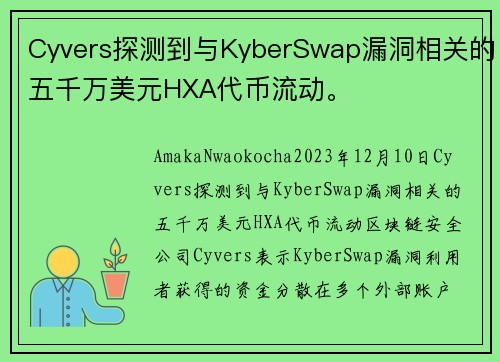 Cyvers探测到与KyberSwap漏洞相关的五千万美元HXA代币流动。 